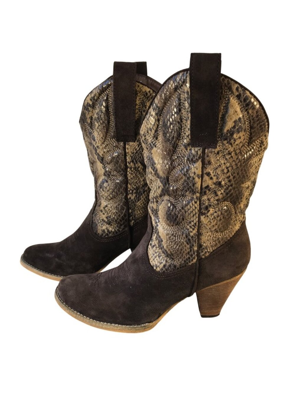 Very Volatile Womens Brown Suede Snake Print Heeled Western Boots Size 10